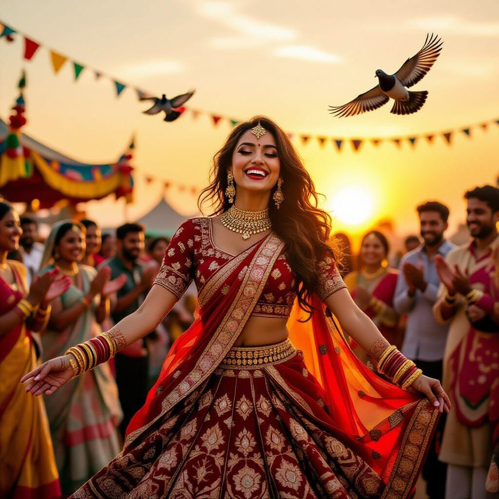 Joyful Indian Fair Scene in Warm Sunset Glow