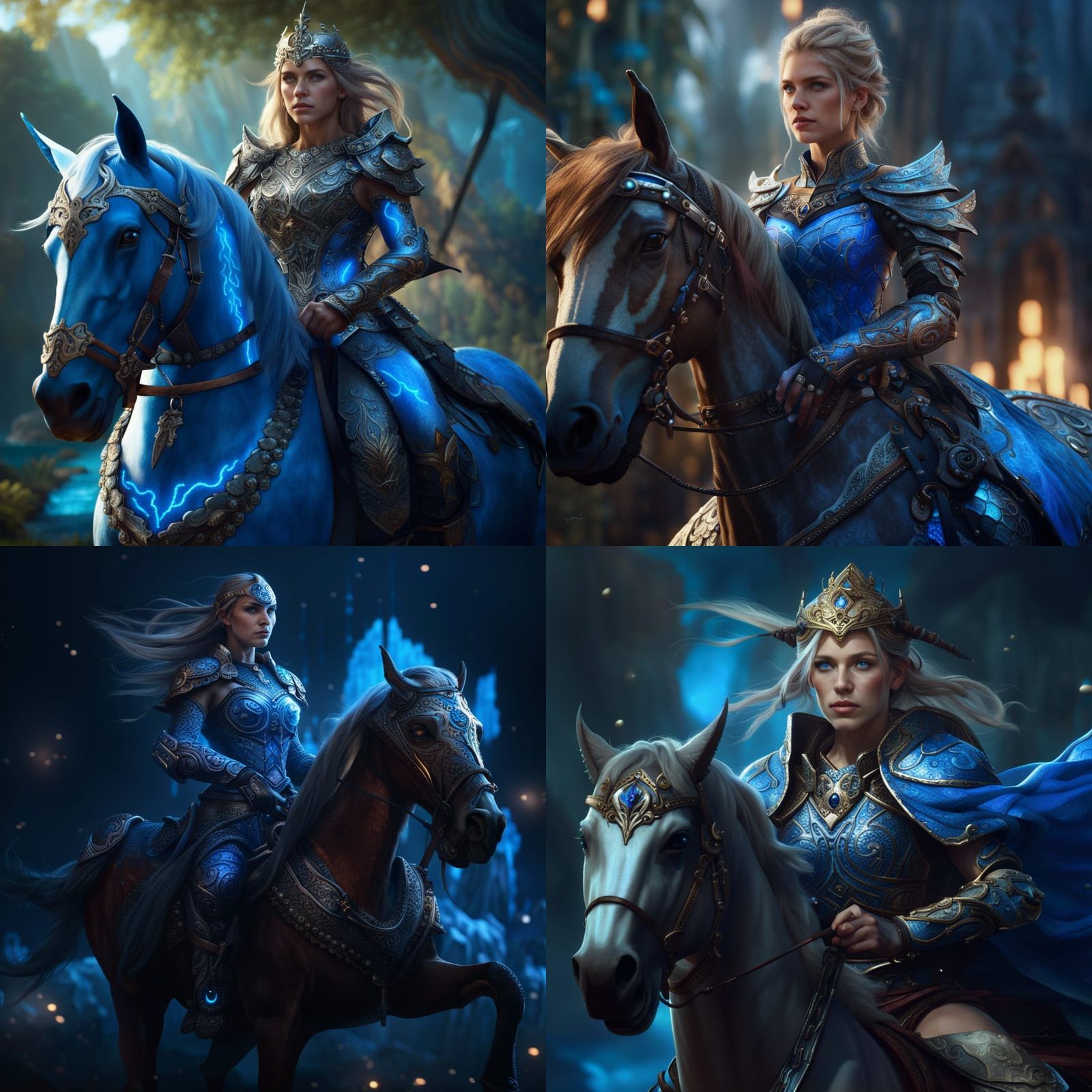 Blue-Eyed Princess Warrior on Horse, Fantasy Art