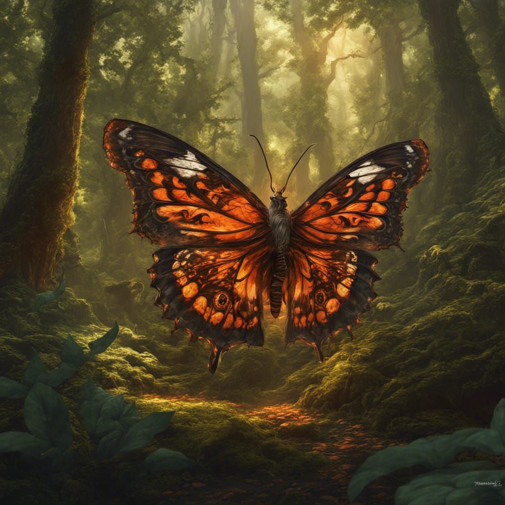 Orange Butterfly with Intricate Wings in Dark Fantasy Style