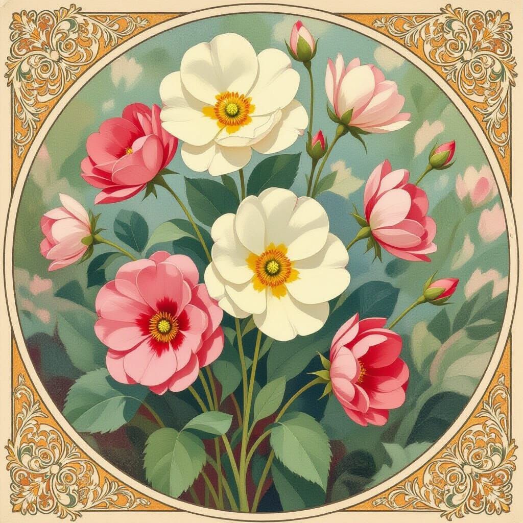 Flowers in Impressionist Art Nouveau Style