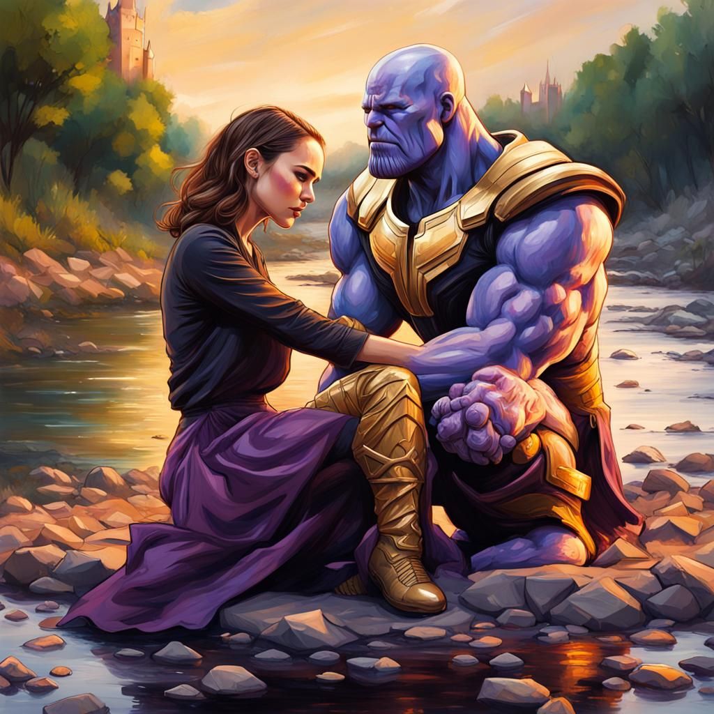 Natalie Portman and Thanos: Graffiti Art Embrace