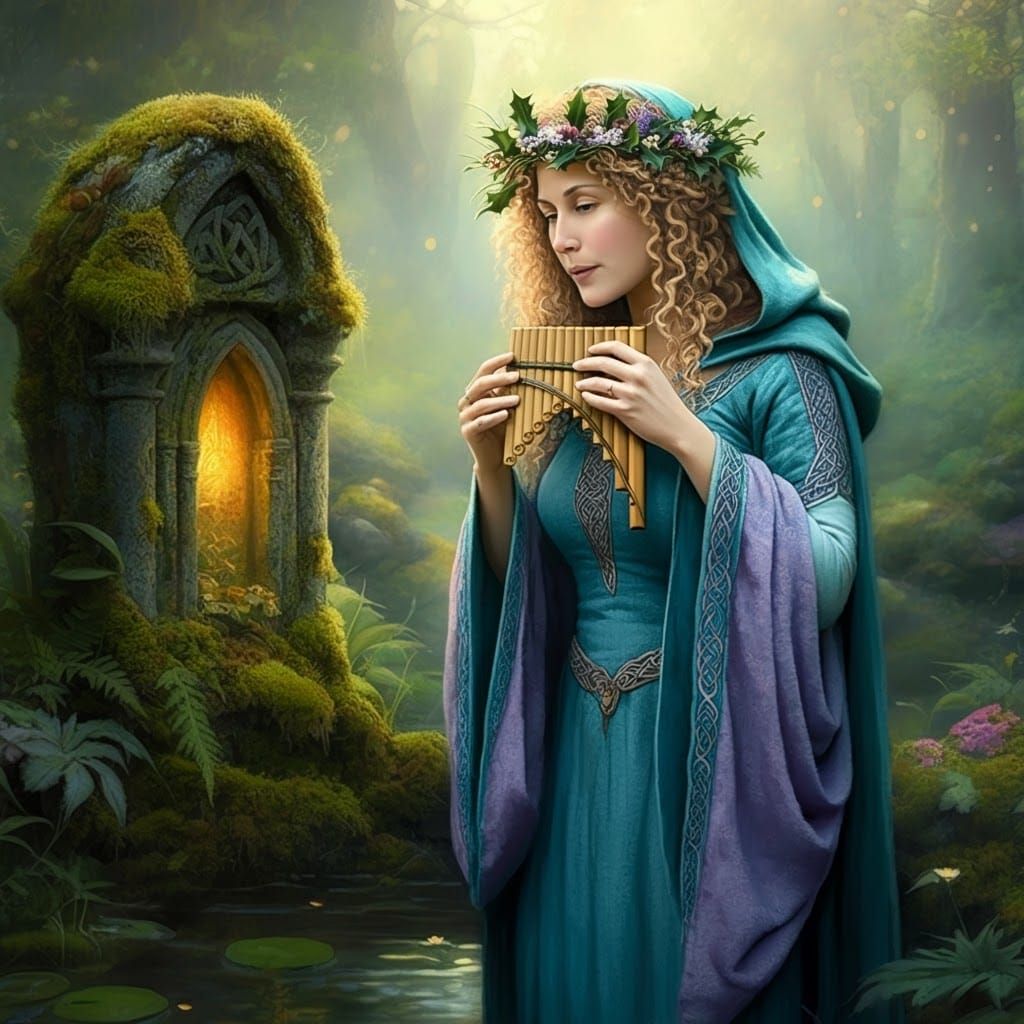 Gallo-Celtic Woman with Pan Flutes in Digital Matte Painting