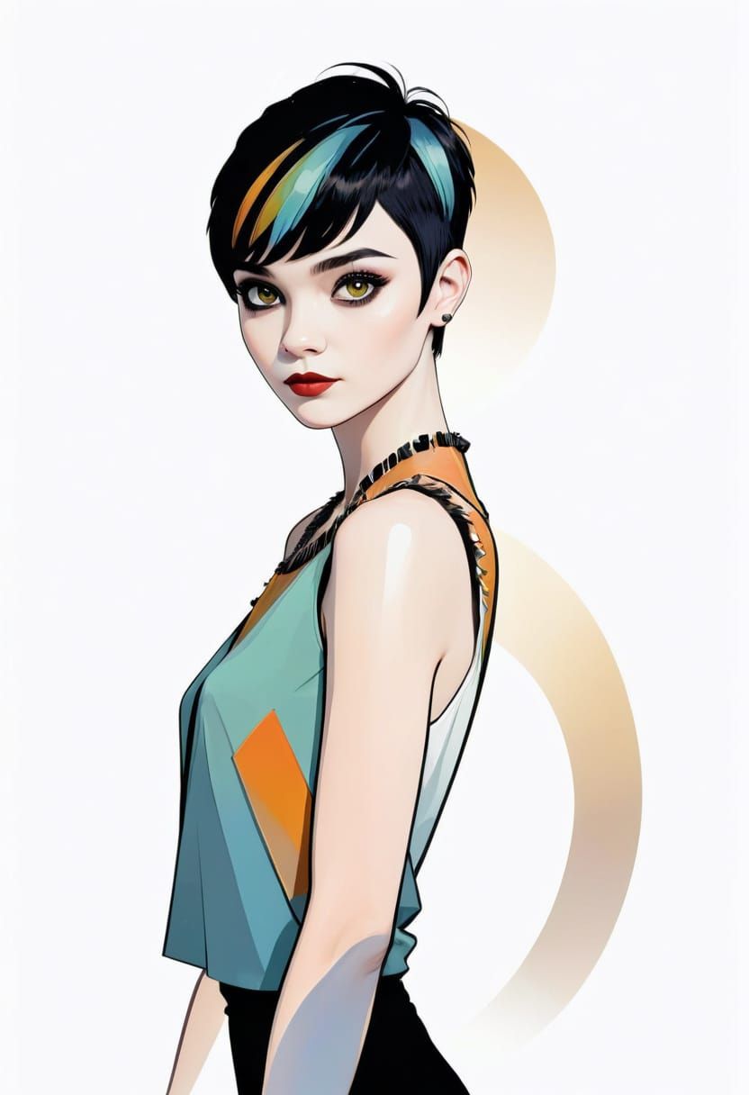 Sleek Woman with Pixie Cut and Hazel Eyes