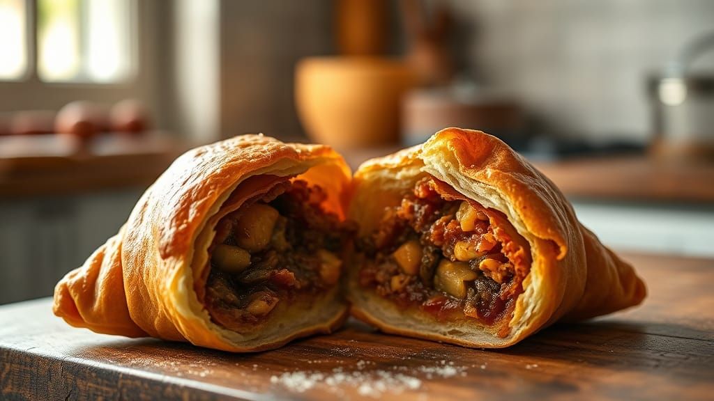 Delicious Gourmet Turnover with Steaming Savory Filling