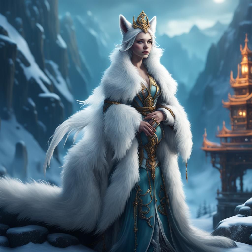 Arctic Kitsune Princess: Detailed Fantasy Art