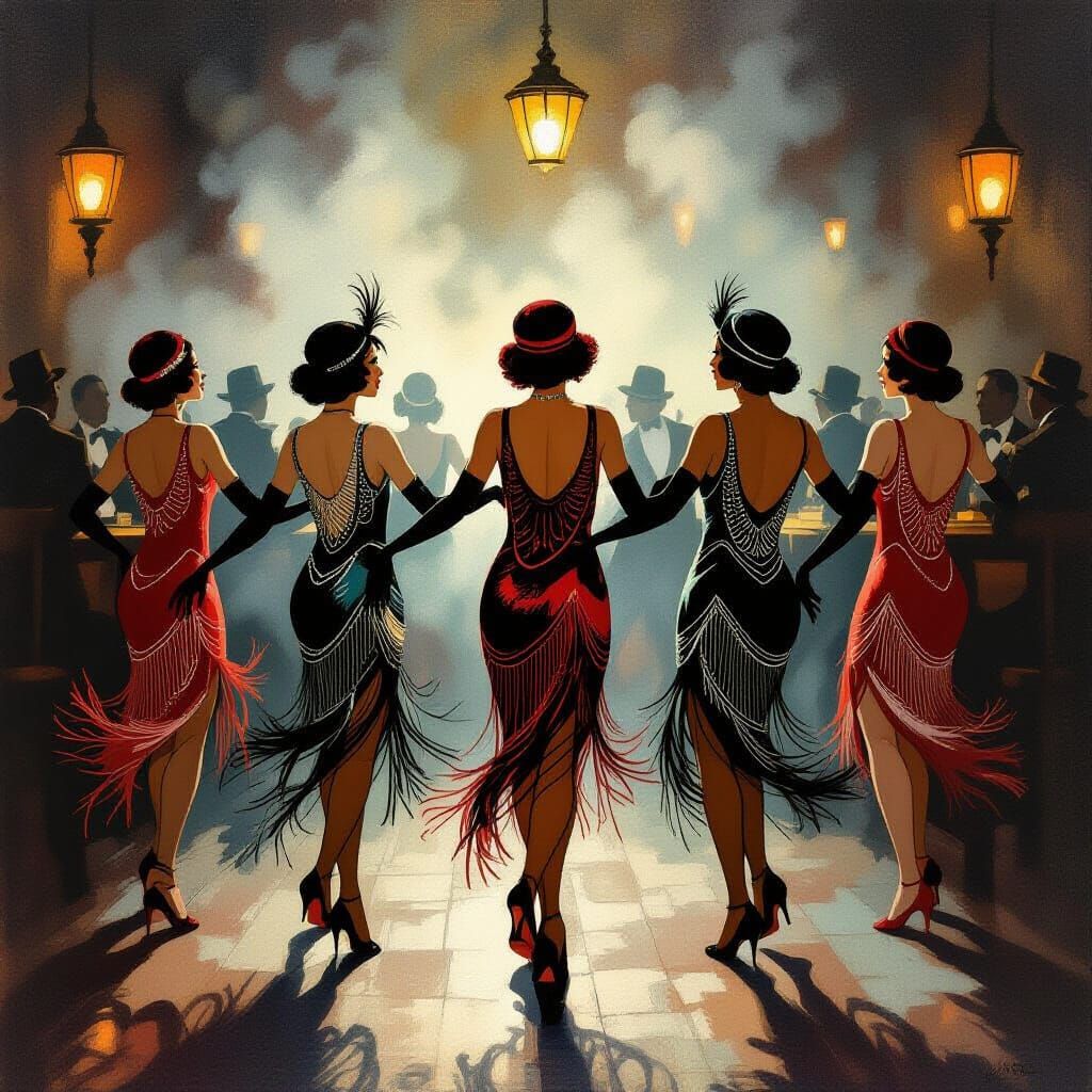 Flapper Girls Dancing: Harlem Renaissance Scene