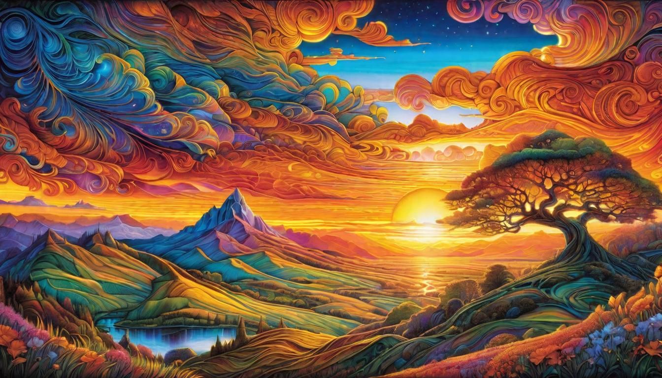 Fantastical Multicolored Sunset in Watercolor Style