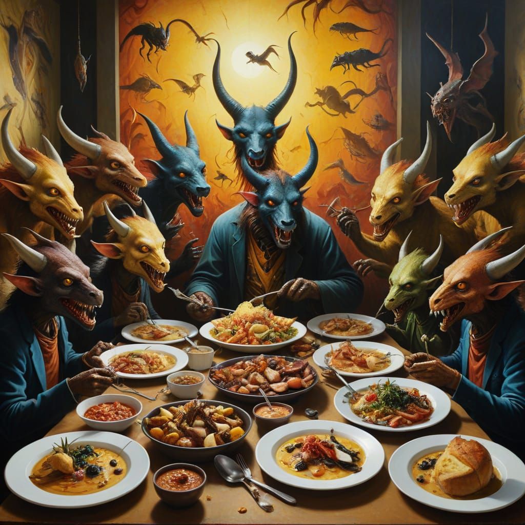 Cafeteria Scene in Style of Hieronymus Bosch