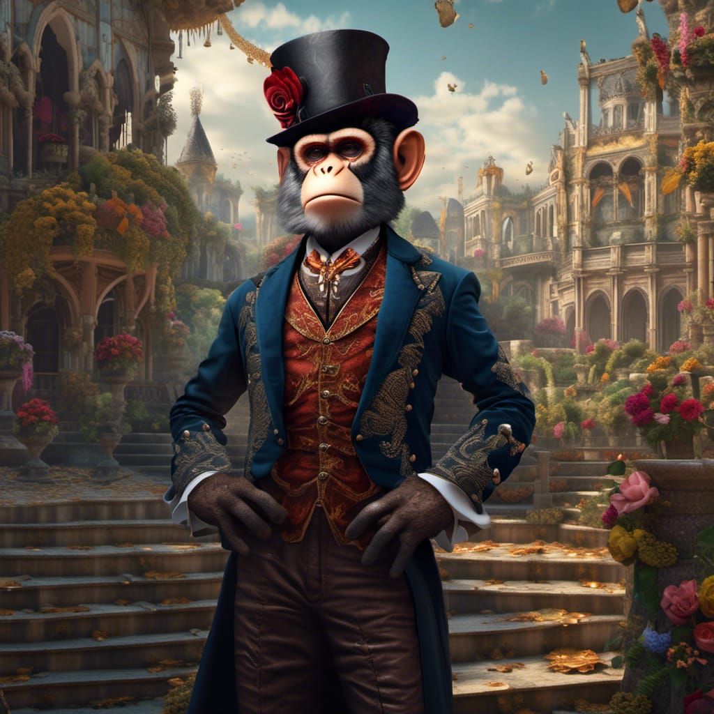 Renaissance Monkey Hybrid with Moustache, Hyperreal Art