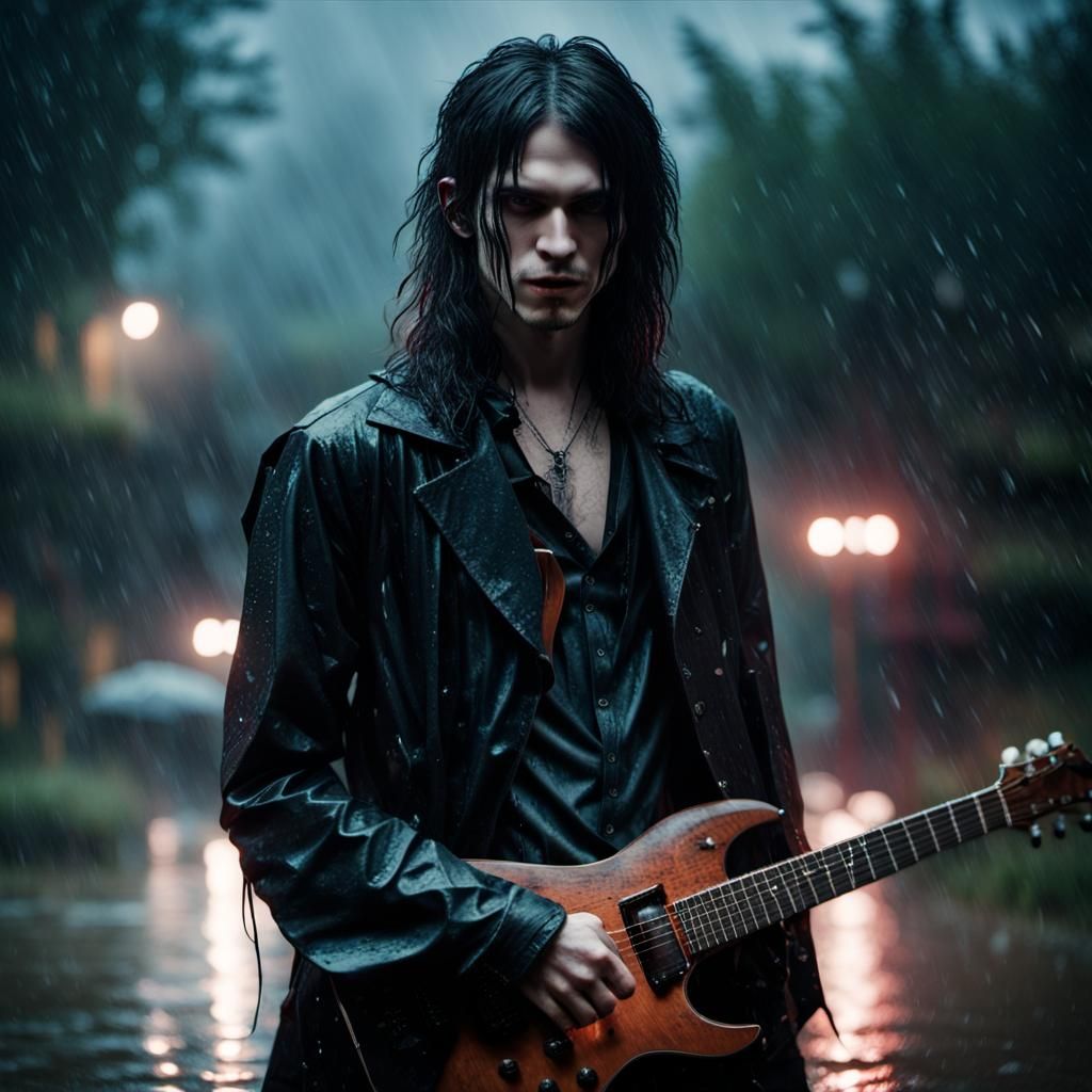 Emo Vampire in Rain: Cinematic Film Still