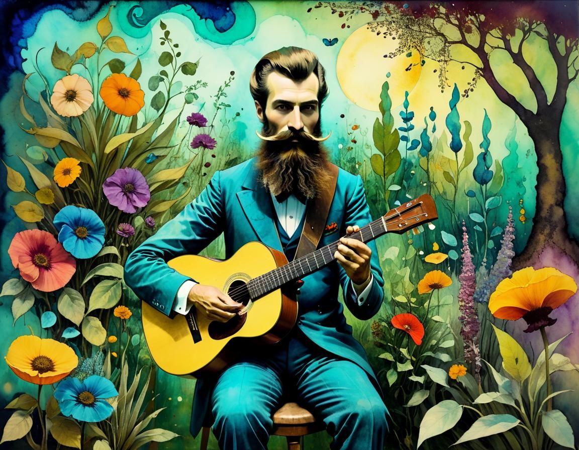 Surrealist Guitarist with a Garden Beard