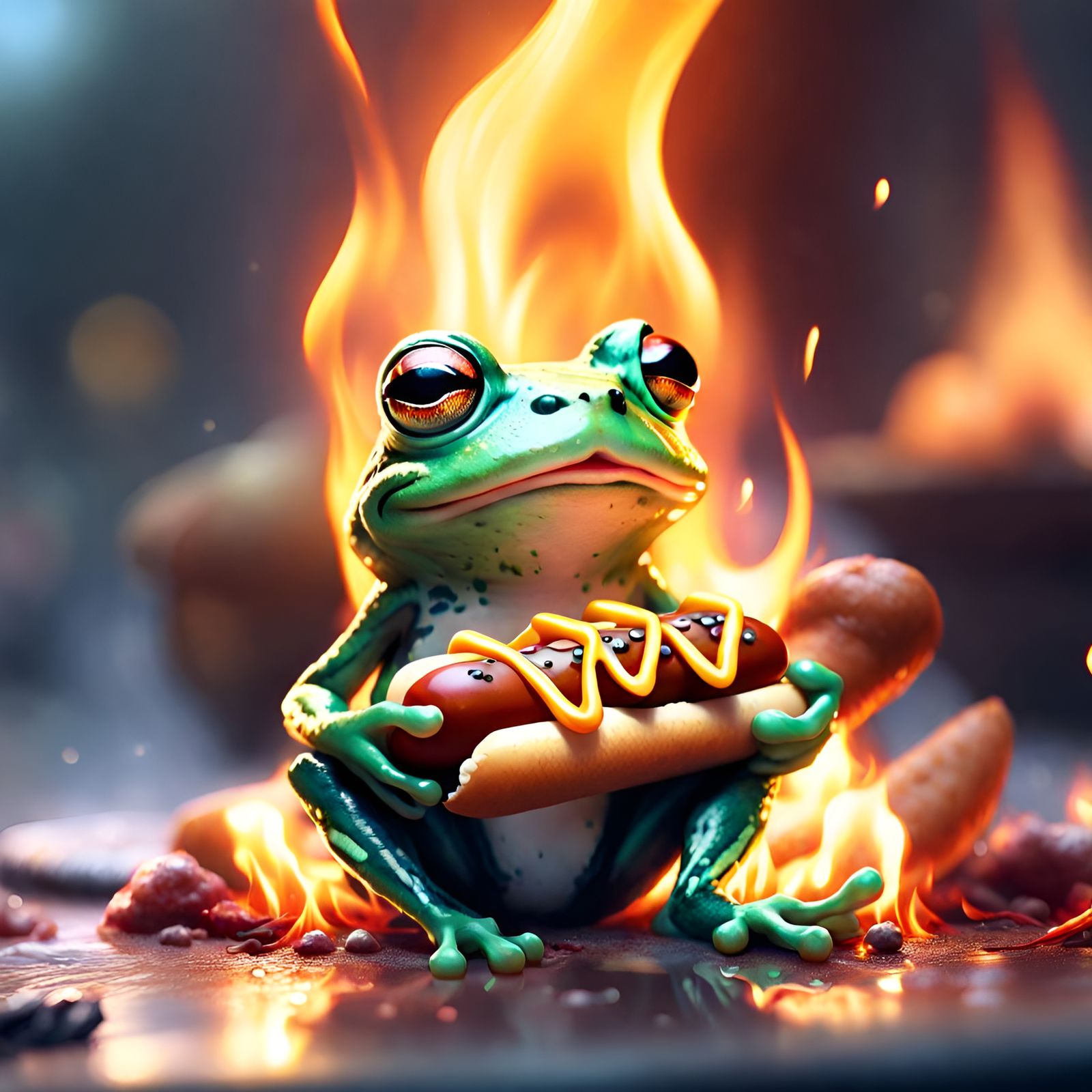 Frog with Hotdog Portrait in Digital Art Style