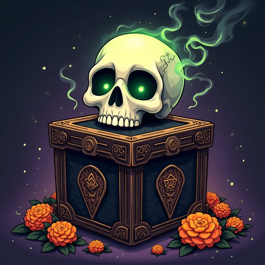 Gothic Reward Crate with Sugar Skull in Whimsical Celebratio...