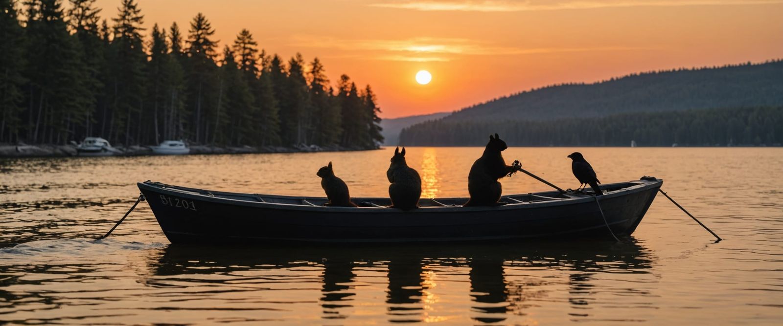 Squirrel and Raven Boat Ride at Sunset