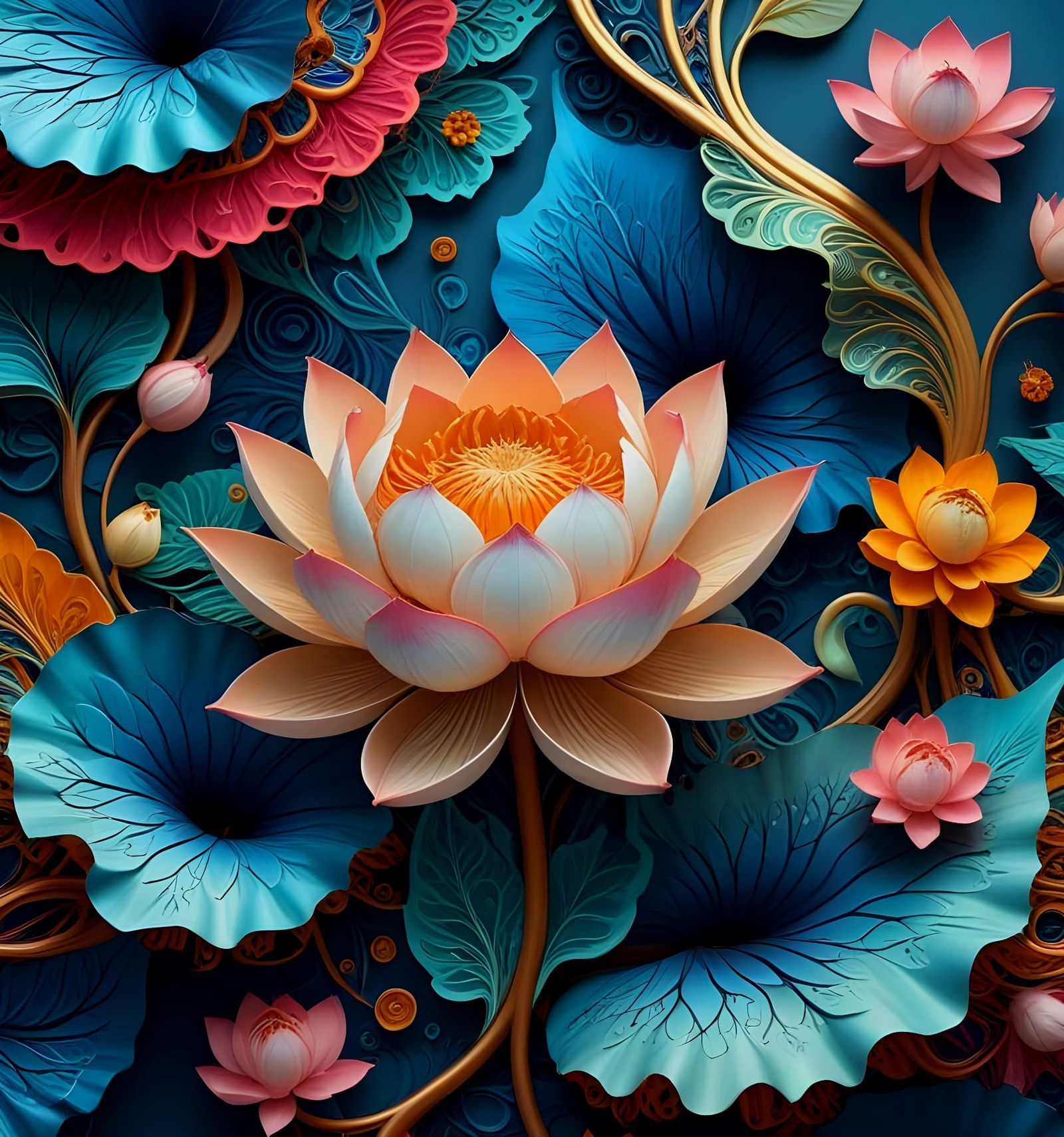 Surreal Iridescent Fractal Bloom in Cyberpunk Style