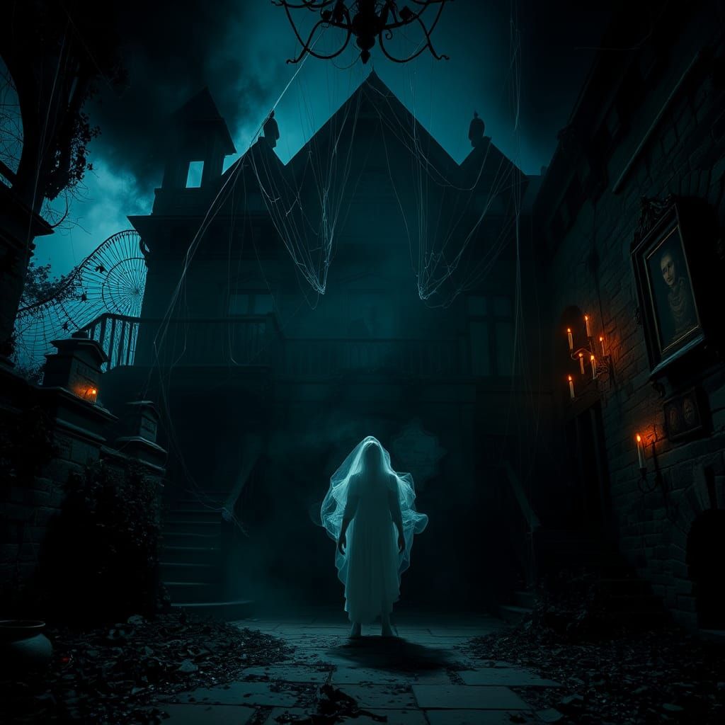 Ethereal Victorian Mansion at Dusk in Gothic Surrealism