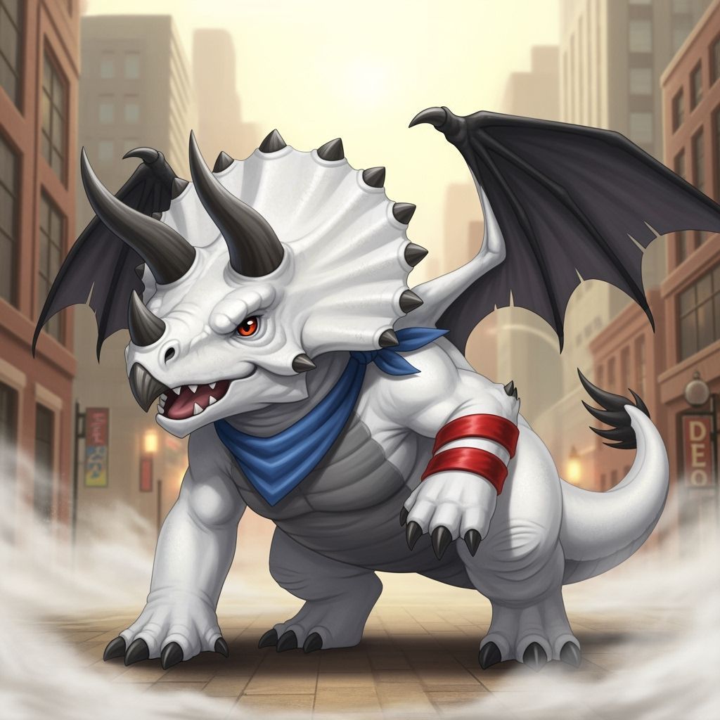 Cute Triceratops Dragon Hybrid in Cityscape