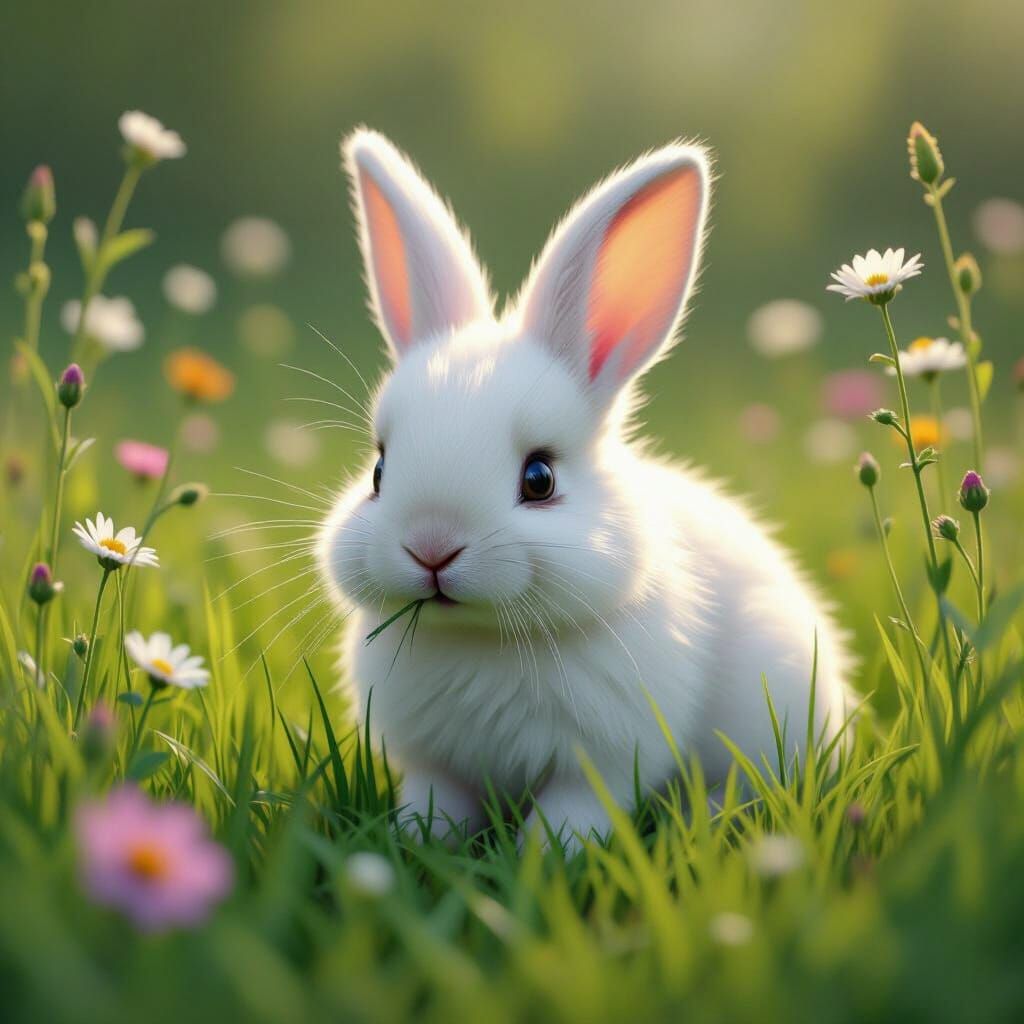 Adorable Bunny in Lush Meadow: Matte Painting