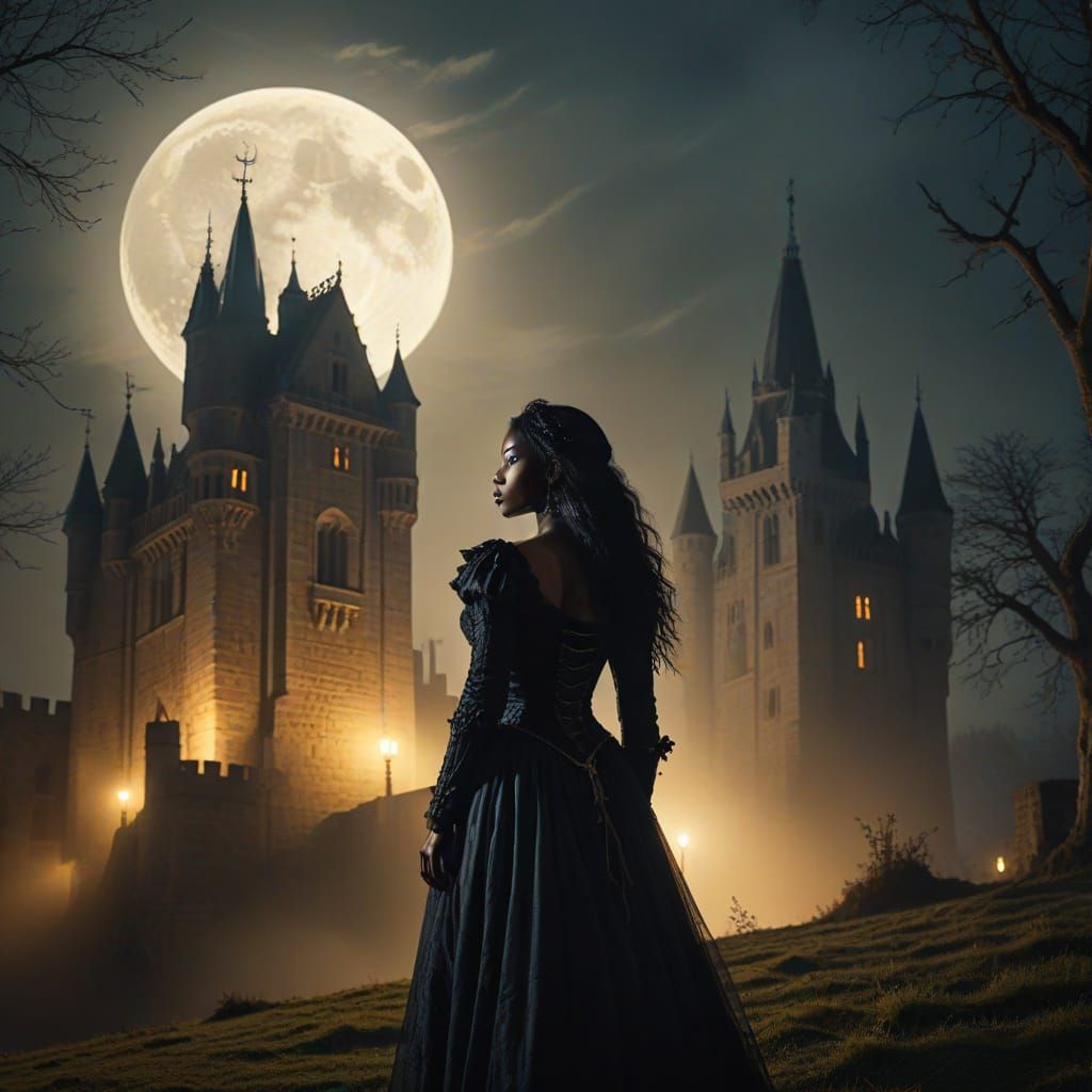 Gothic Enchantress Under Full Moon