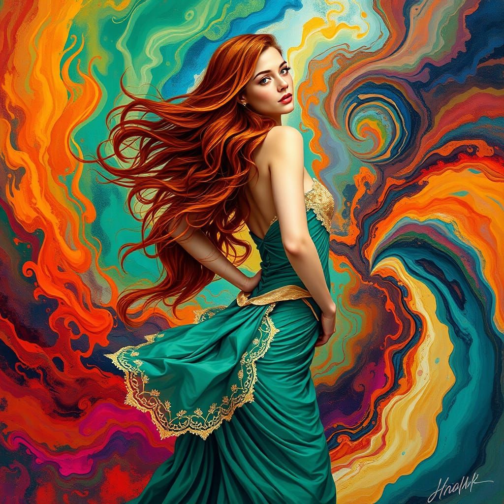 Ethereal Goddess in Vibrant, Whirling Colors