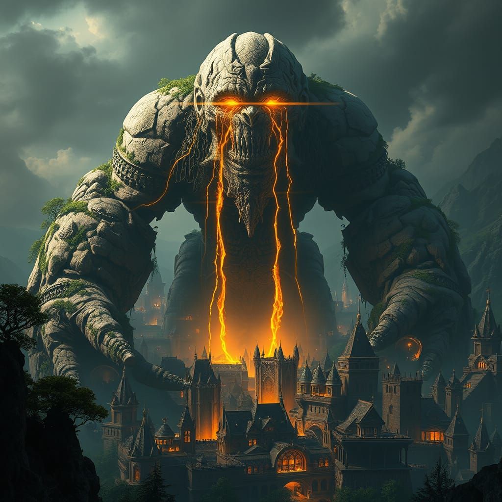 Ancient Golem Guards Fantasy City, Rivers of Gold