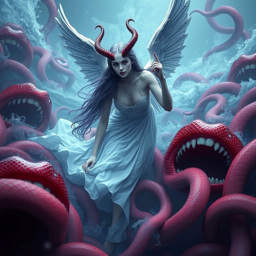 Surreal Gothic Goddess Under Stormy Vampire Ocean