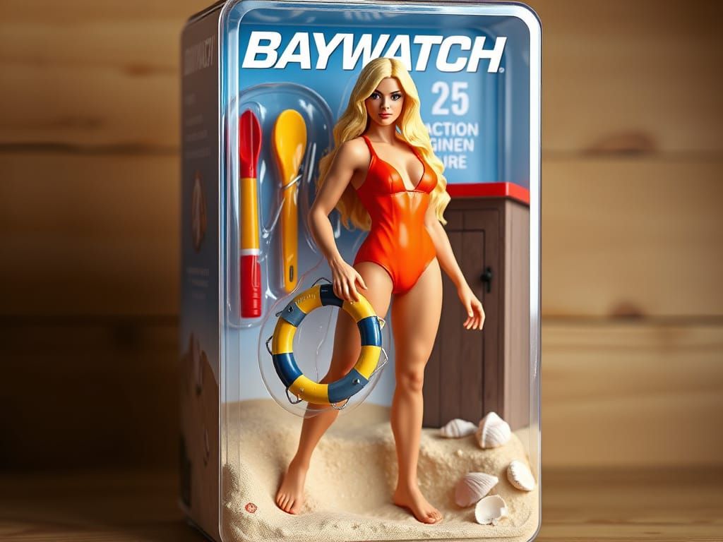 Sculpted Female Lifesaver in Vibrant Orange Swimsuit