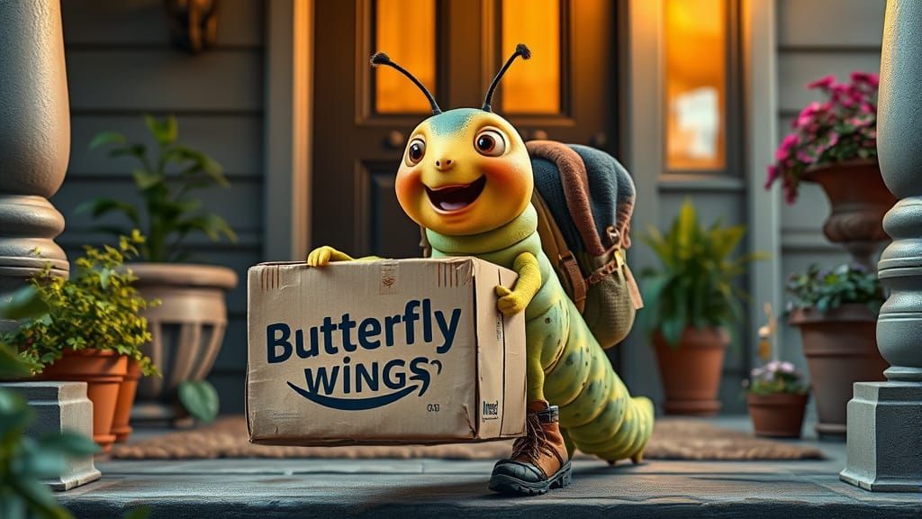 Caterpillar's Butterfly Wings in Photorealistic Pixar Style