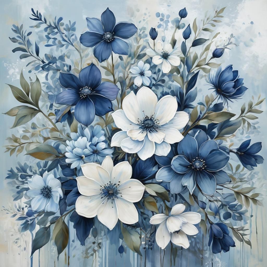 Blue Flower Painting in Fantasy Art Style