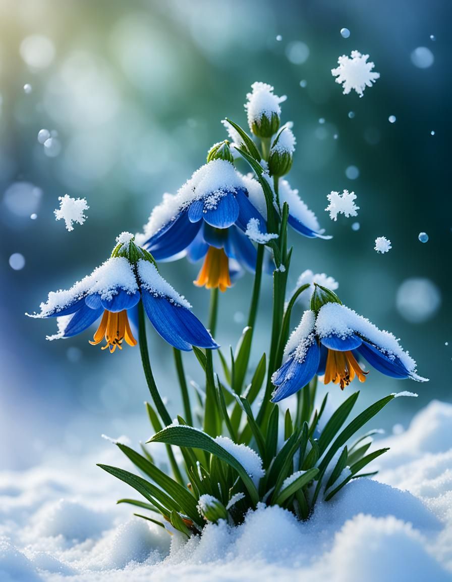 Snowdrop Flowers in Snow: Macro Photography