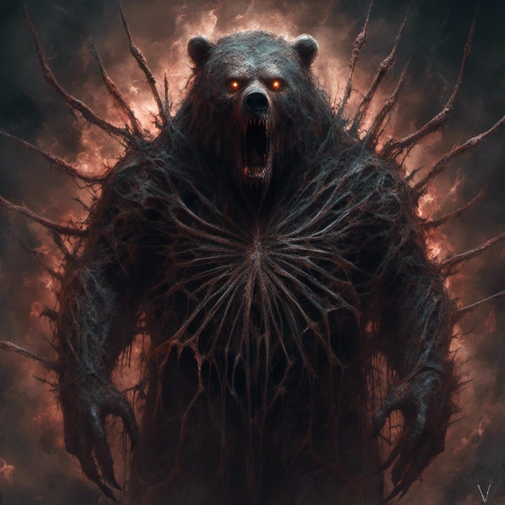 Undead Bear-Human Portrait in Macabre Surrealist Style