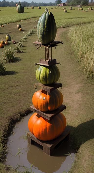 Gourd Tower Earth Art on Muddy Ground