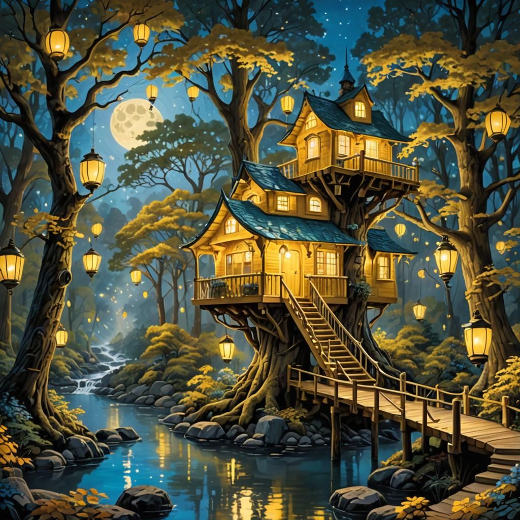 Treehouse by night