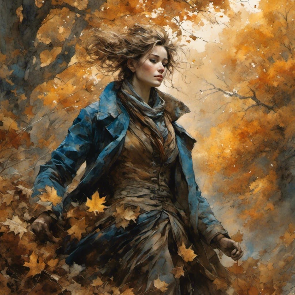 Poignant Figure in Autumn Storm
