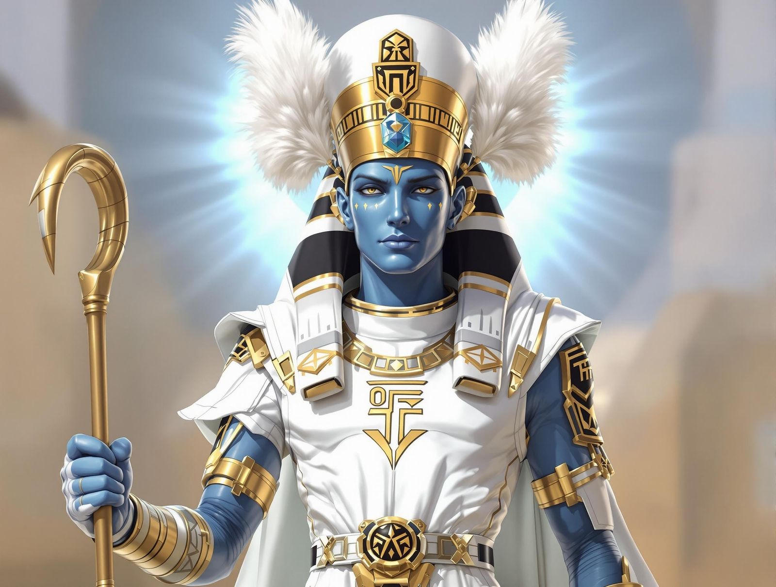 Egyptian God Osiris in Futuristic Space Uniform with Golden ...