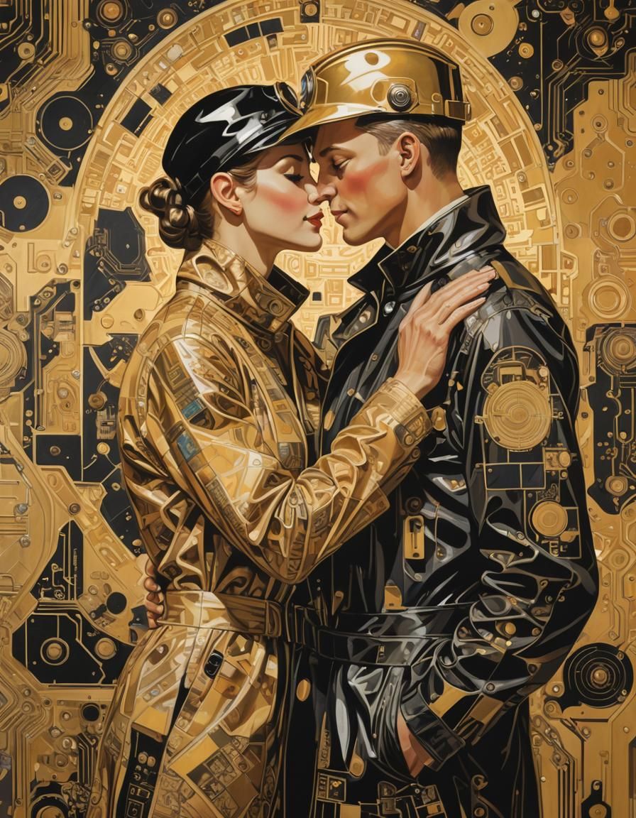 Silhouette Art: Golden Age Kiss in Steampunk Setting