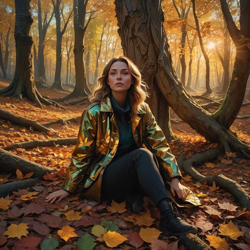 Girl in Autumn Leaves: Art Nouveau Fantasy