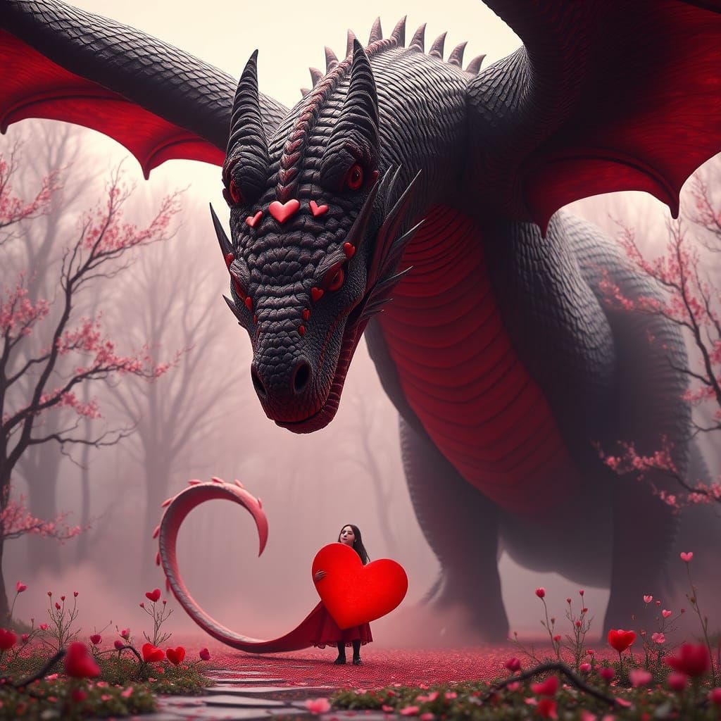 Woman and Dragon on Valentine's Day Card