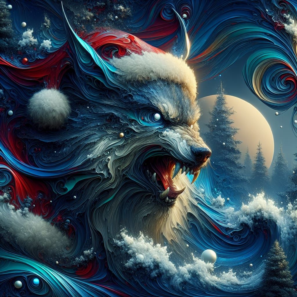 Fantastical Santa Wolf in Matte Painting Style