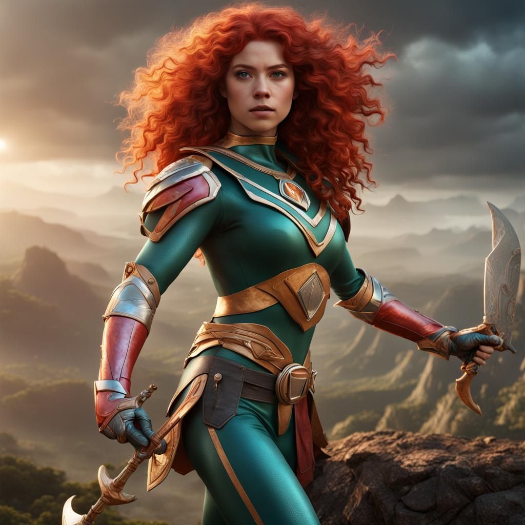 Hyperrealistic Merida as a Power Ranger