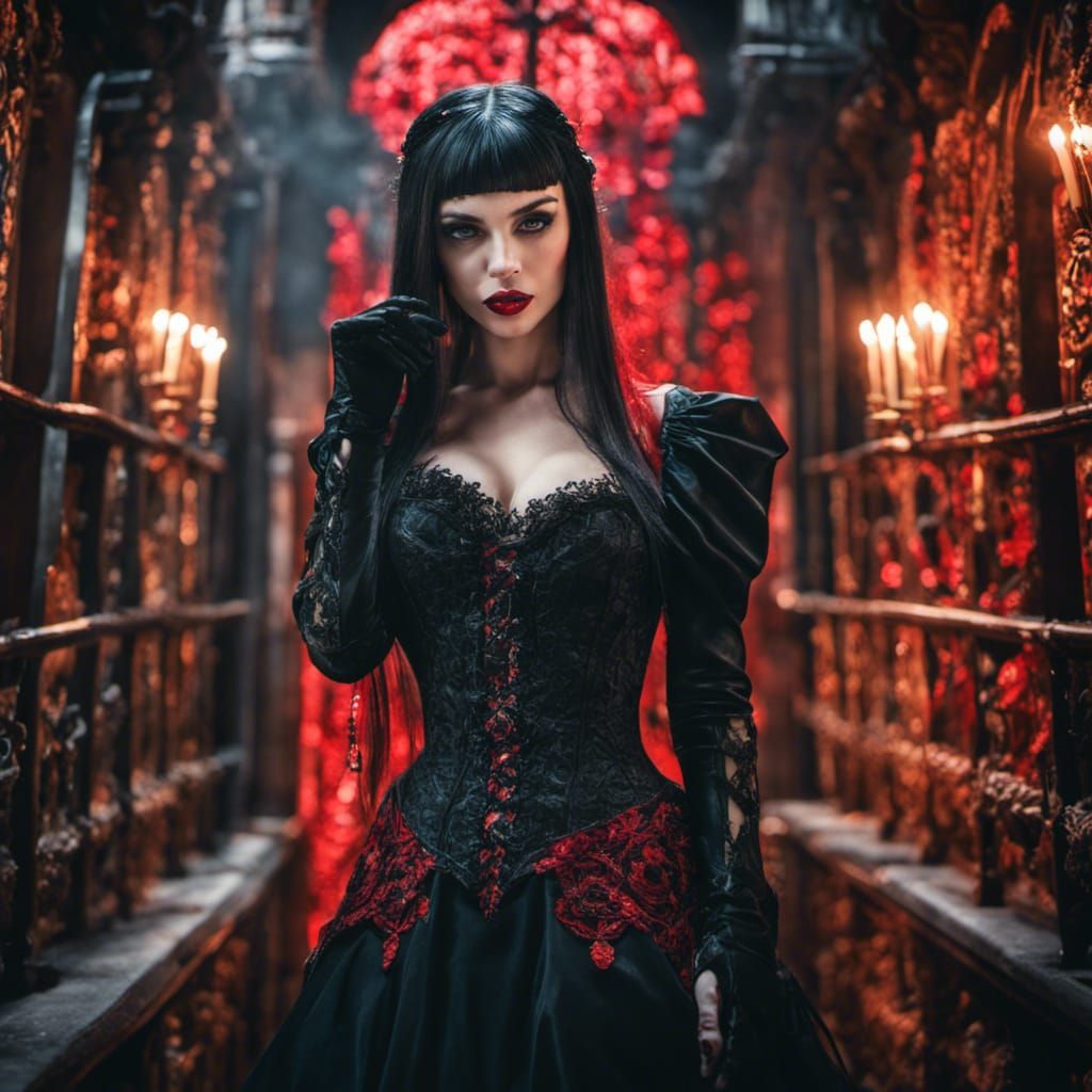 Gothic Vampire with Fangs in Neo-Impressionist Style