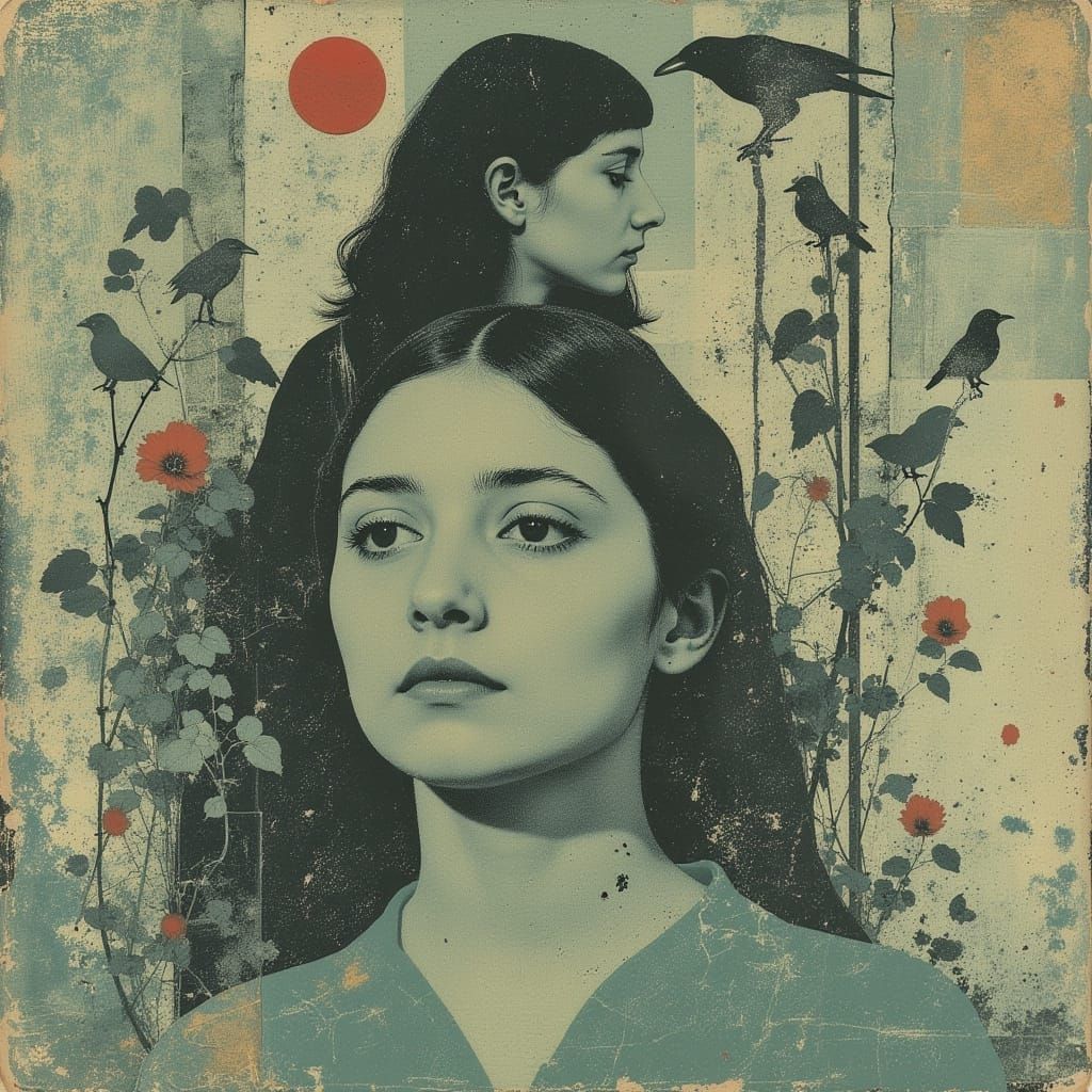 Serene Woman Surrounded by Vines in Romantic Style