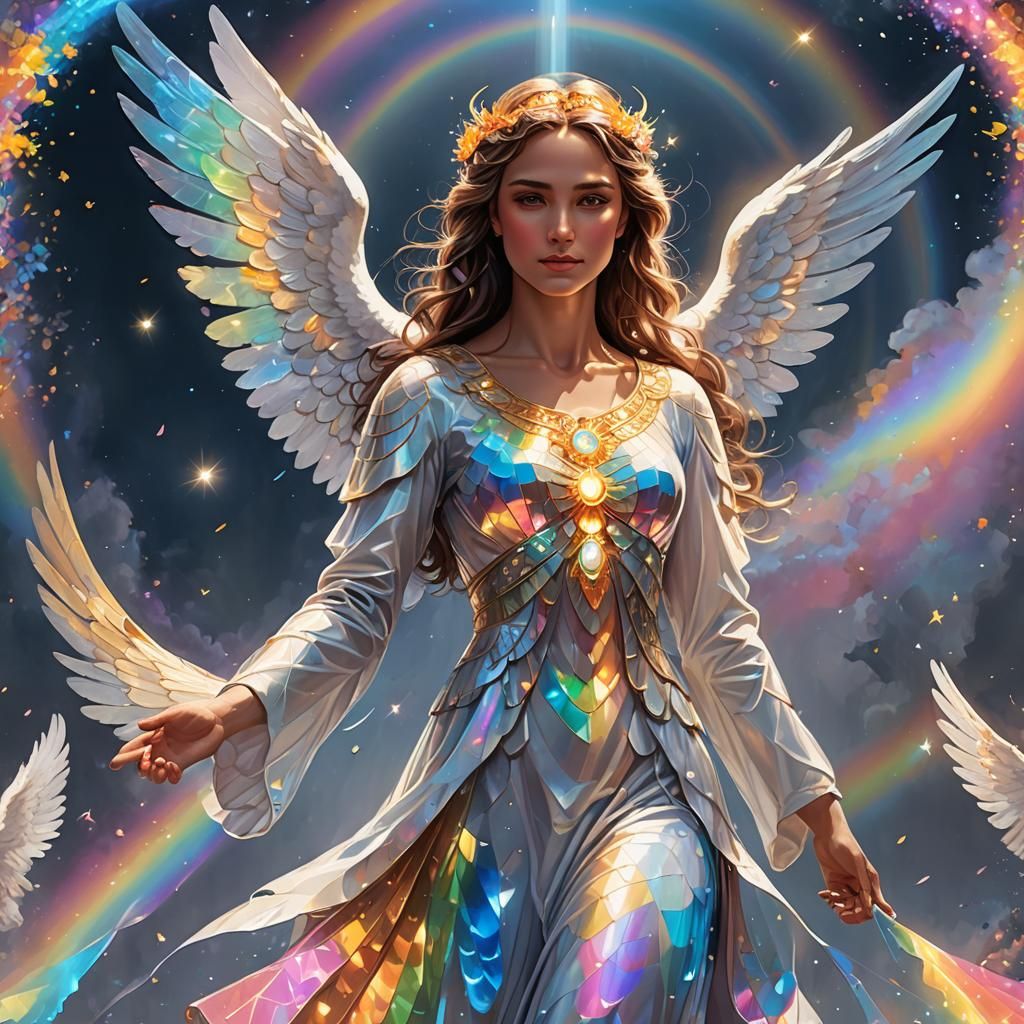Rainbow Angel: Holographic Cinematic Illustration