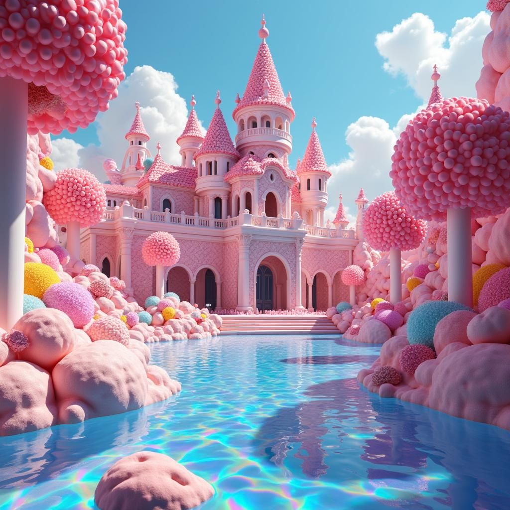 Glistening Pearl Mansion in Candyland Dreamscape