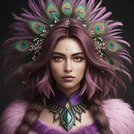 Peacock Haired Woman Portrait in Hyper-Realistic Style