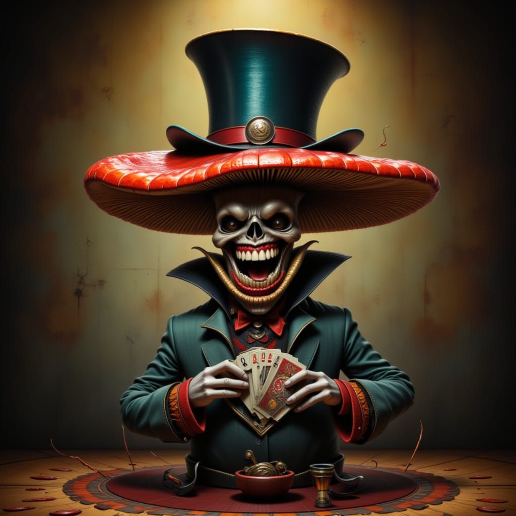 Mushroom Magician Performs Card Trick on Stage