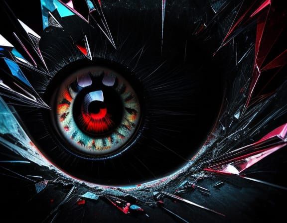 Shattered Obsidian Mirror Reflects Monstrous Kitten Eye