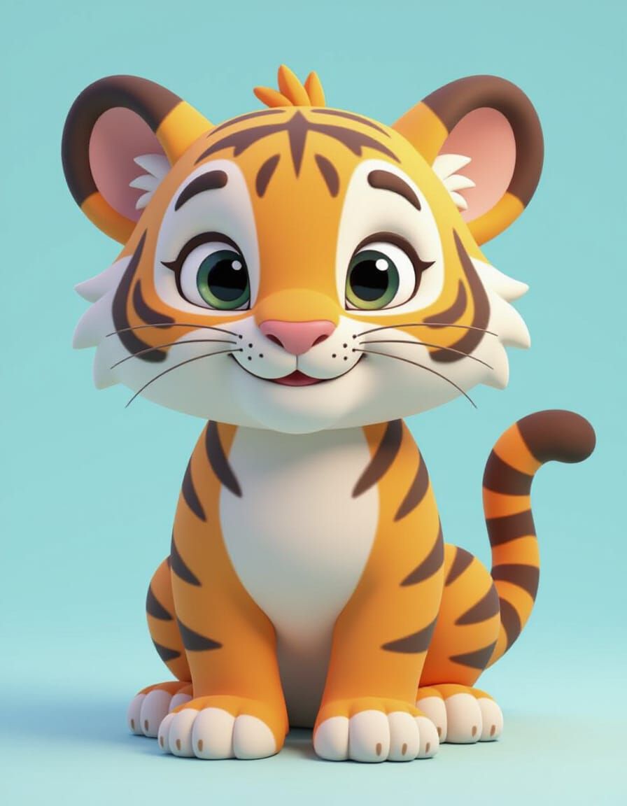 Cute Tiger Cartoon Icon in 3D Vector Style