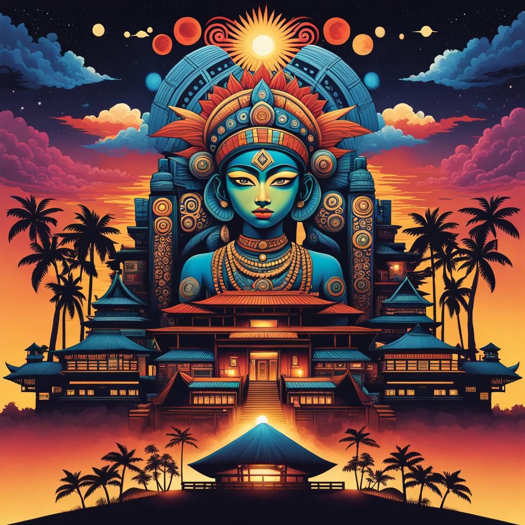 Abstract Tribal Code Stone Flower in Psychedelic Style