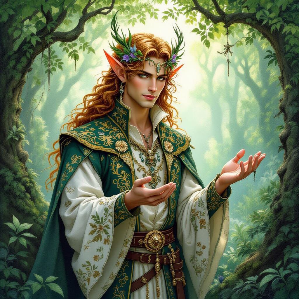 Mystical Fae Prince Negotiates Bargain in Lush Forest